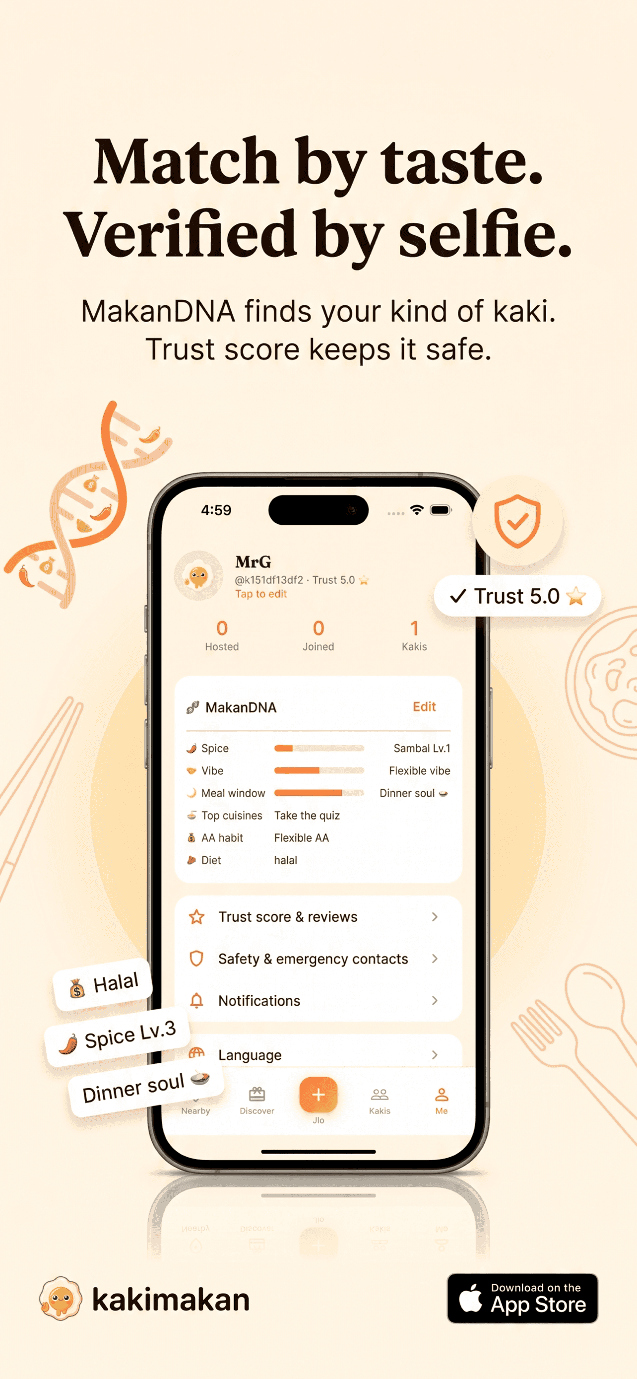 Match by taste, verified by selfie — MakanDNA