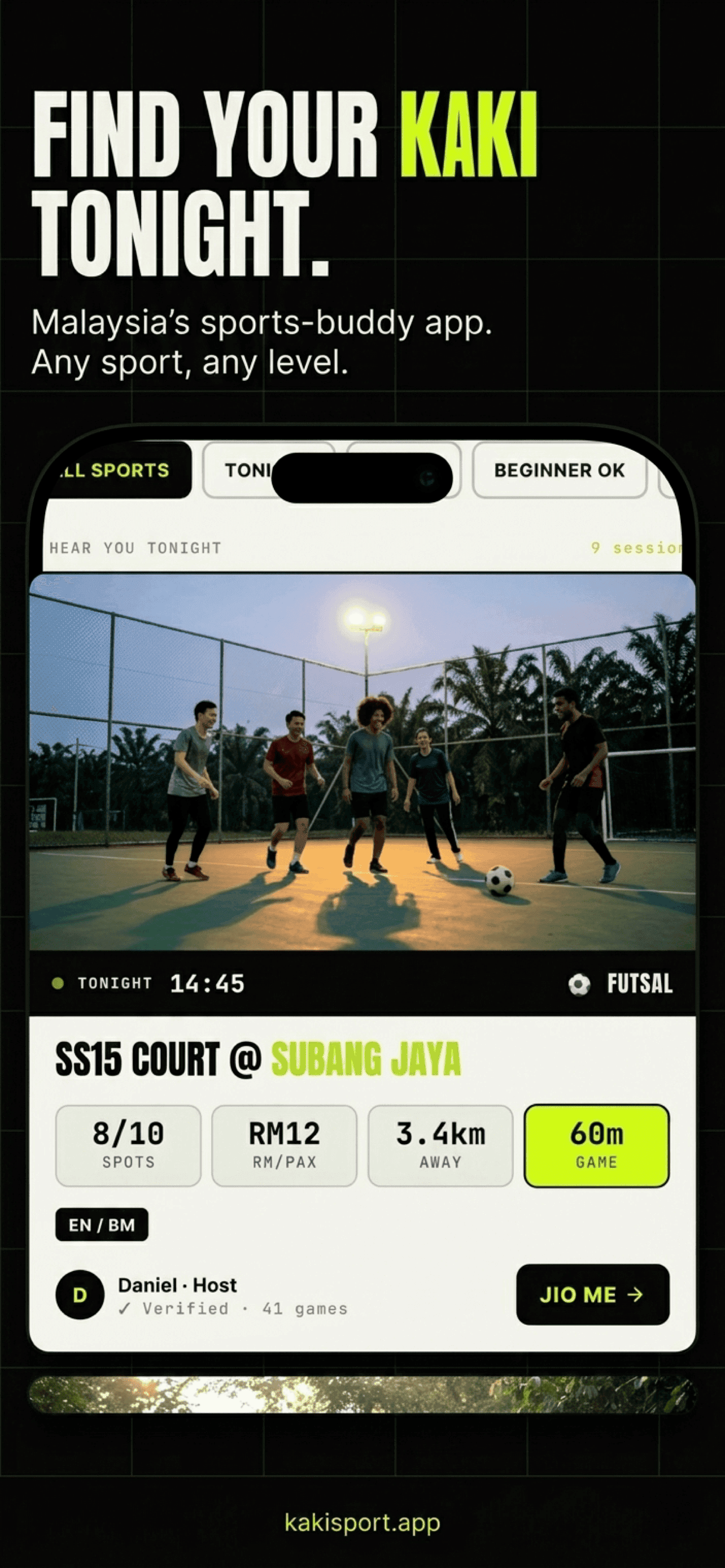 Find your kaki tonight — Malaysia's sports-buddy app