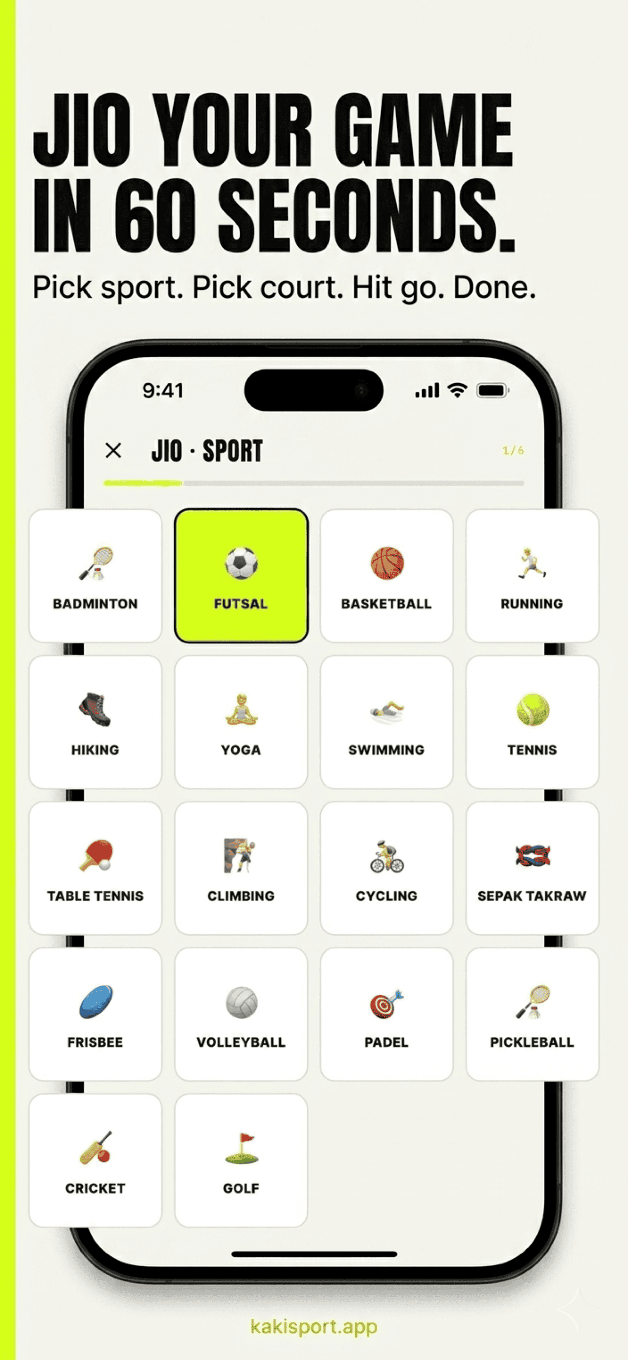 Jio your game in 60 seconds — pick sport, pick court, go