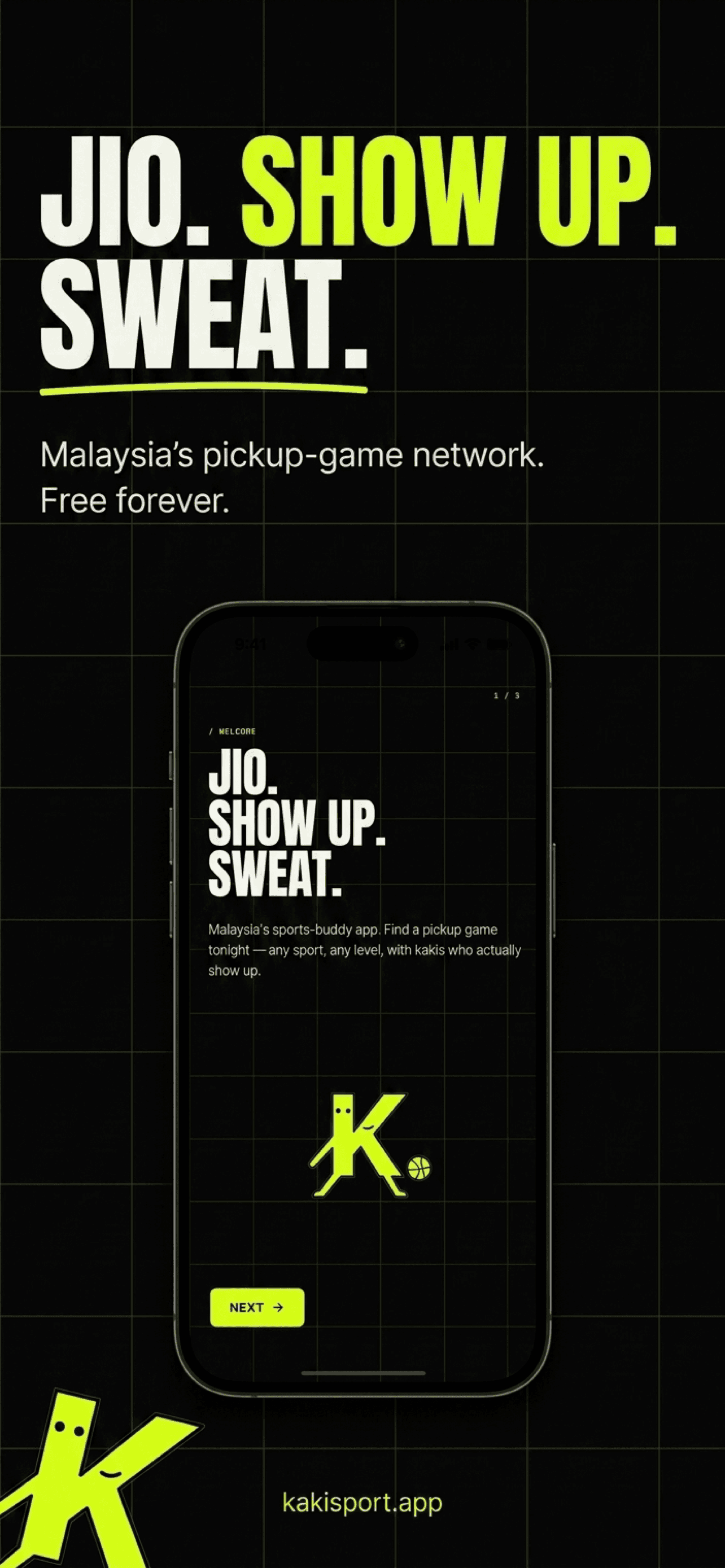 Jio. Show up. Sweat. — Malaysia's pickup-game network